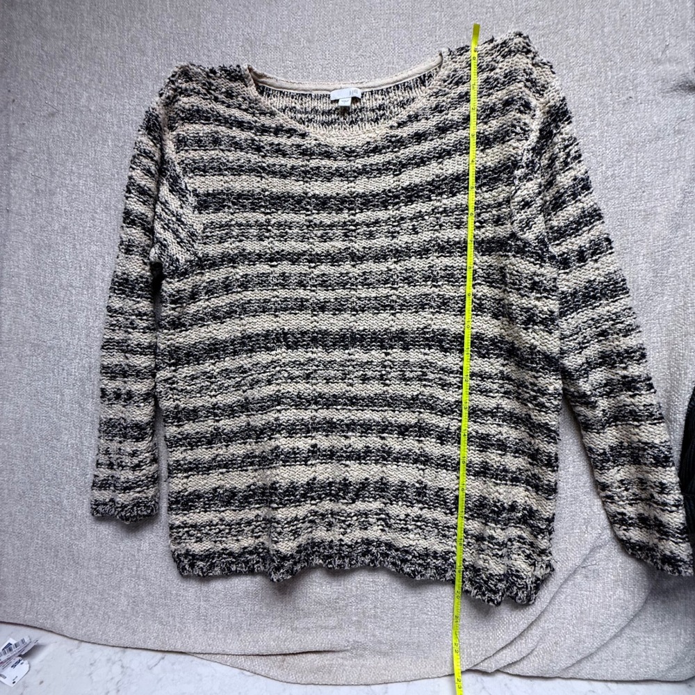 J. Jill Striped Knit Sweater Cream Black Textured Scoop Neck Pullover Large